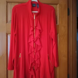 Chico's Red Ruffle Cardigan with Gold Zipper